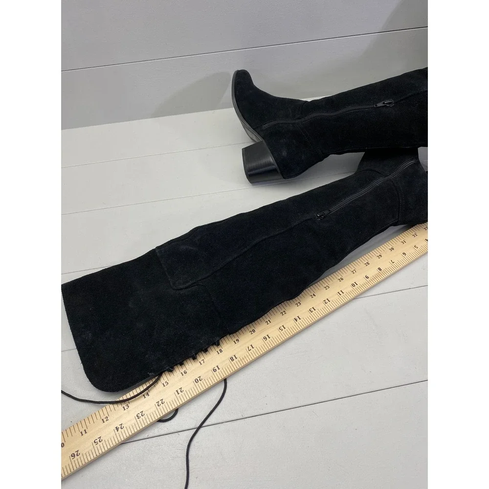 Aldo Suede Over The Knee Boots Women Size 8 Black Lace Up Block Heel OTK